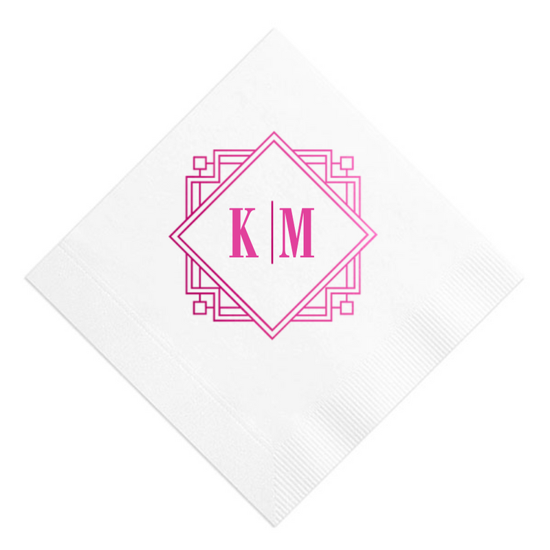 Deco Diamond Personalized Cocktail Napkin, Fuchsia Foil