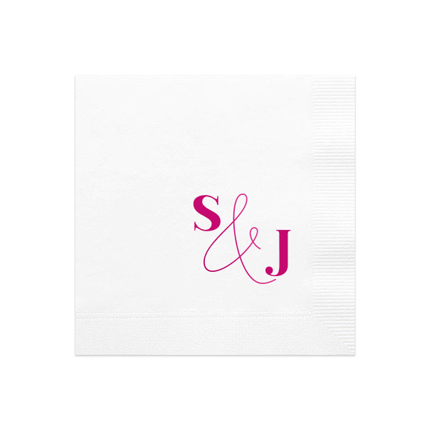 Bold & Modern Initials Personalized Napkin, Fuchsia Foil