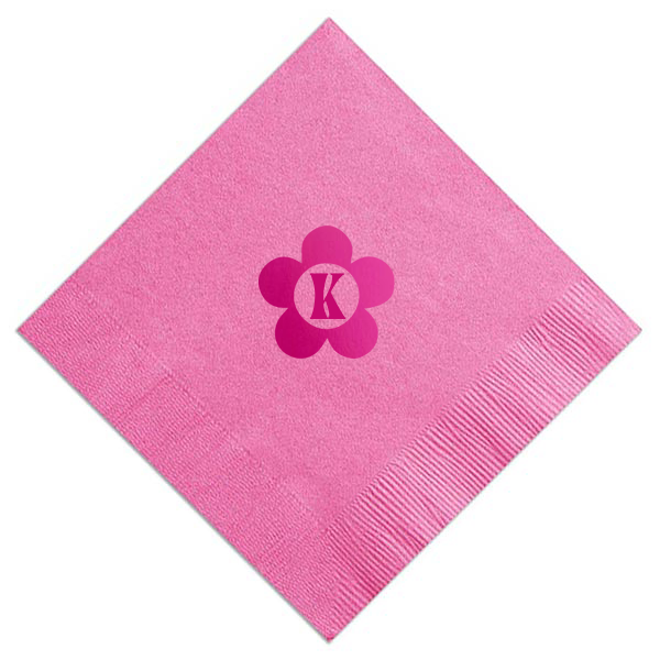 Disco Floral Initial Napkin, Fuchsia Foil