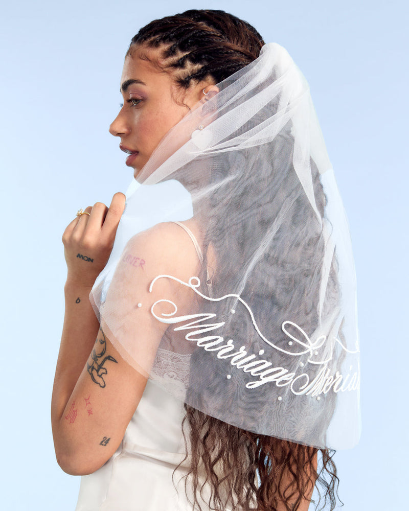 Marriage Material Veil - Embroidered Veil W/ Pearls