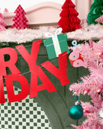 Merry Bday Banner - red glitter banner