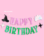 Birthday Witch Banner - pink + green foil banner