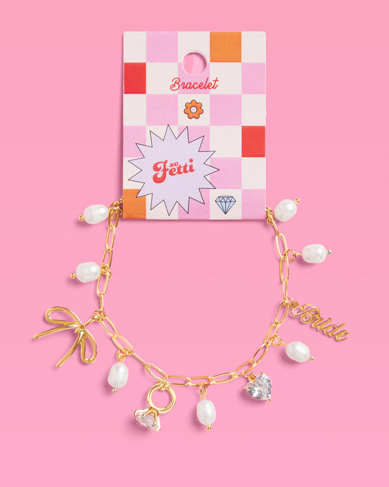 Bride Charm Bracelet - Gold, Rhinestones & Pearls