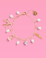 Bride Charm Bracelet - Gold, Rhinestones & Pearls