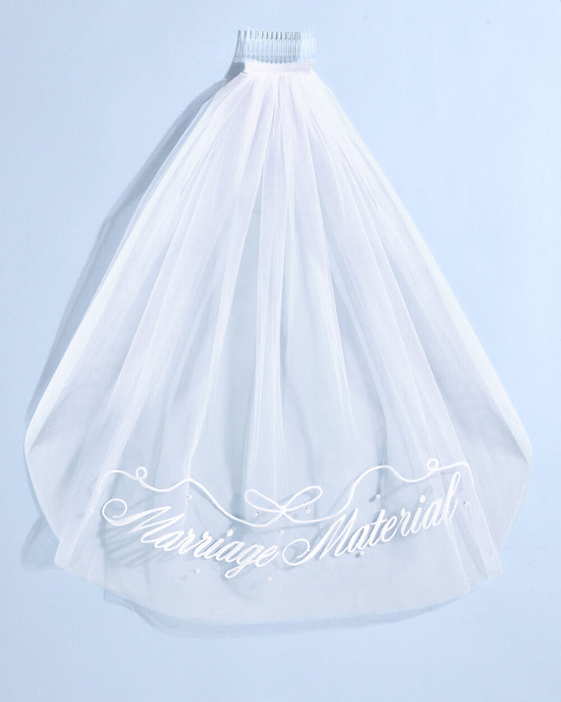 Marriage Material Veil - Embroidered Veil W/ Pearls