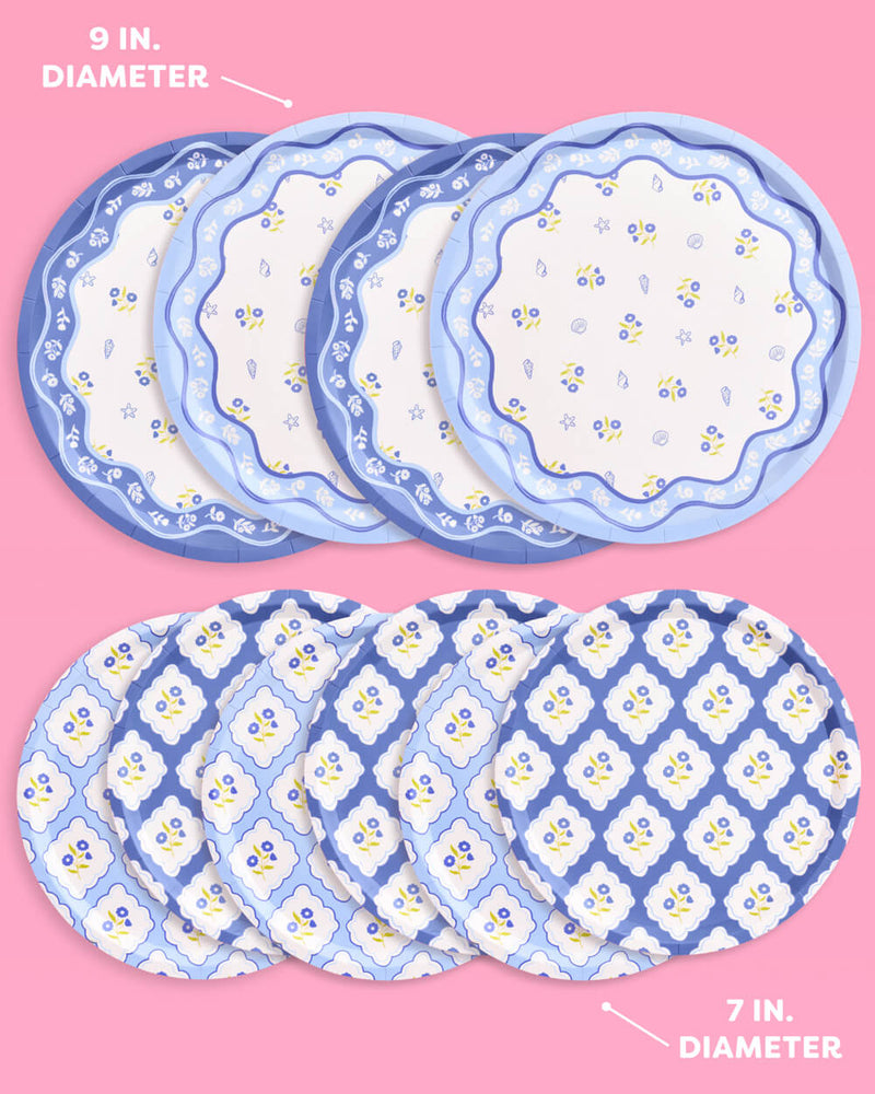 Coastal Plates, Pack of 32 (2 sizes)