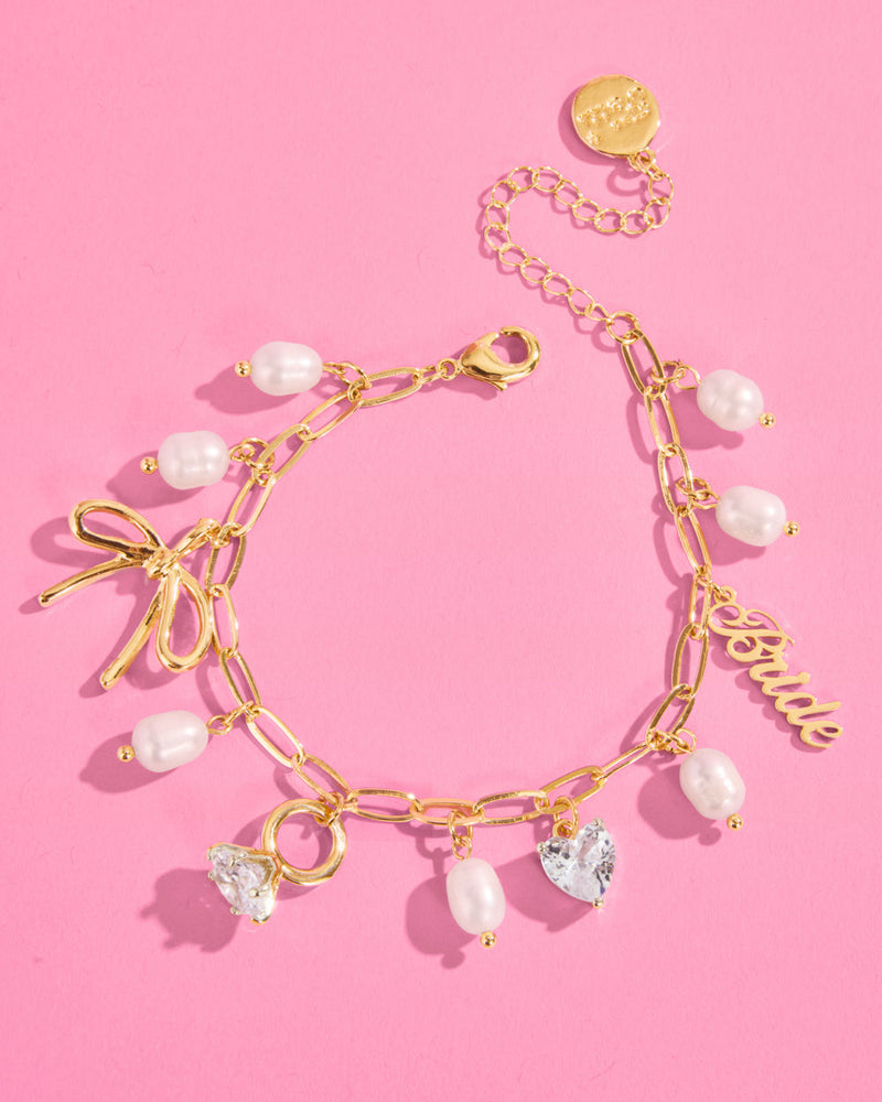 Bride Charm Bracelet - Gold, Rhinestones & Pearls