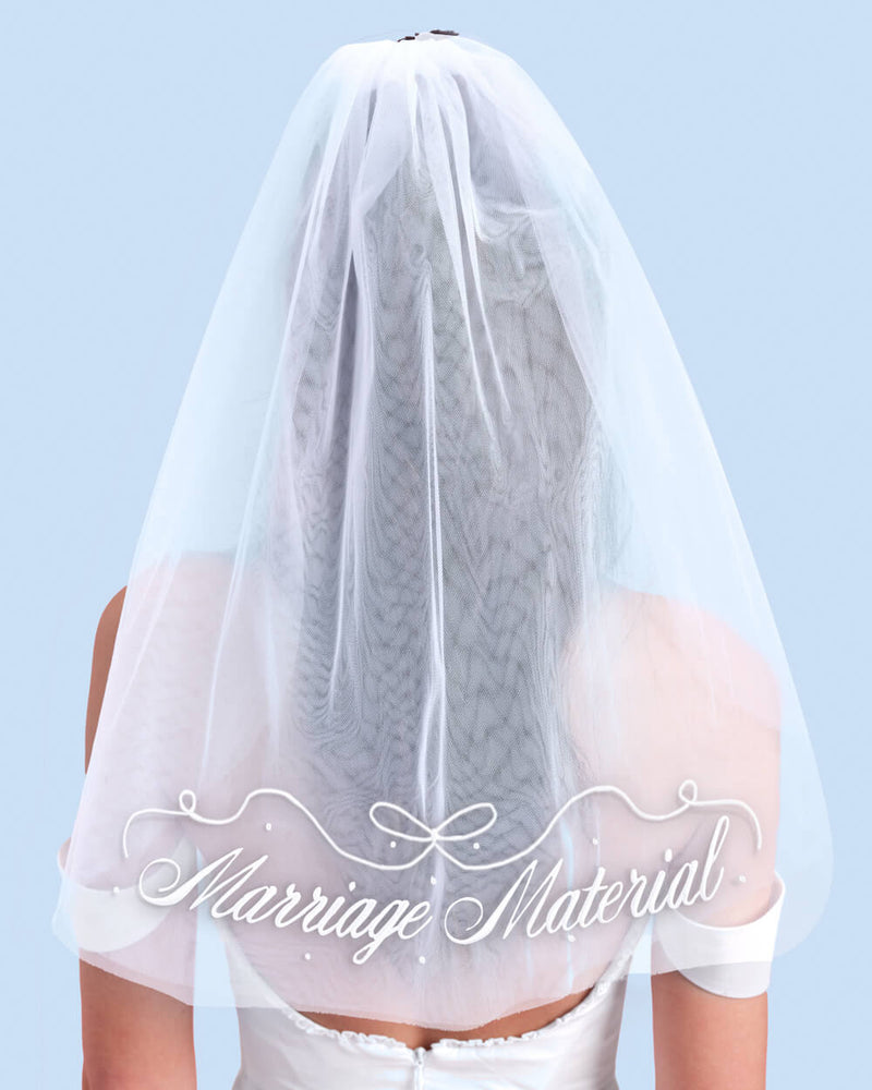 Marriage Material Veil - Embroidered Veil W/ Pearls