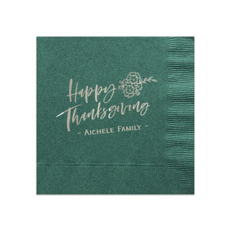 Happy Thanksgiving Napkins, Silver Foil