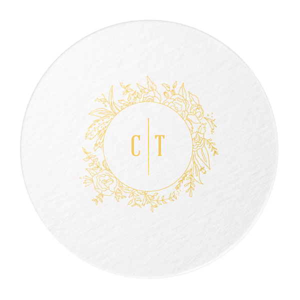 Floral Border Initials Coaster, Gold Foil