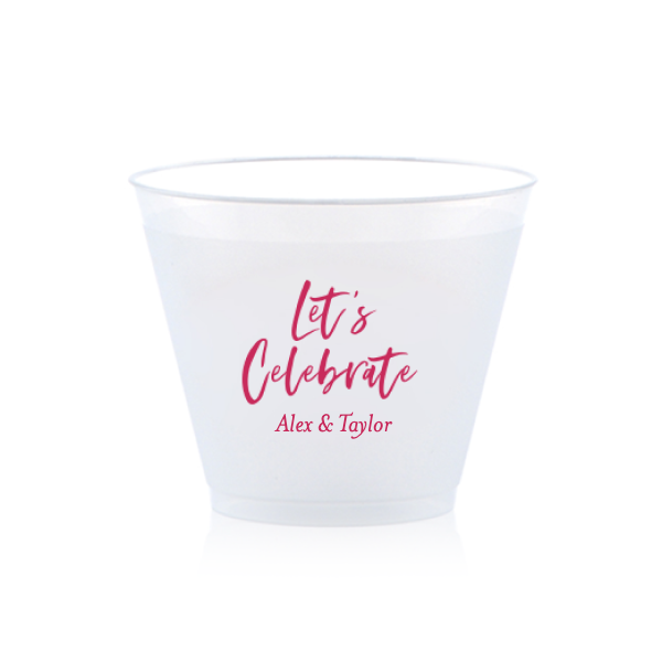 12 oz frosted plastic party cups Let's Celebrate Custom Cup, Fuchsia Foil