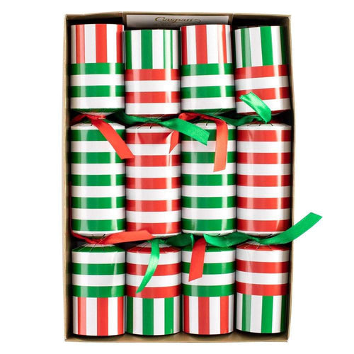 Club Stripe Celebration Christmas Crackers in Red & Green - 8 Per Box