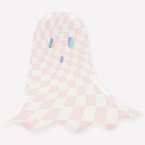 Pink Checker Ghost Plates, Pack of 8