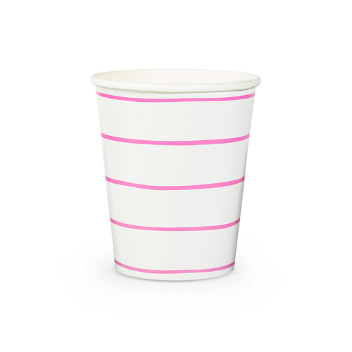 Cerise Frenchie Striped 9 oz Cups, Pack of 8