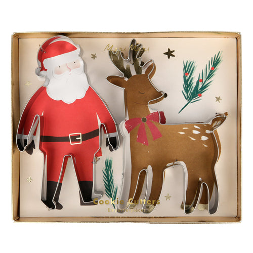 Santa & Reindeer Christmas Cookie Cutters, Pack of 2