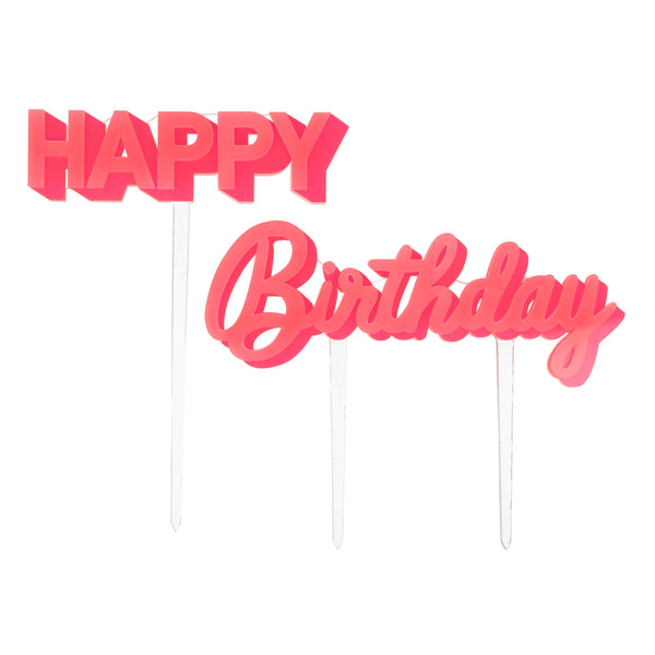 Happy Birthday Pink Acrylic Toppers, Pack of 2 | Paperless Post Party Shop