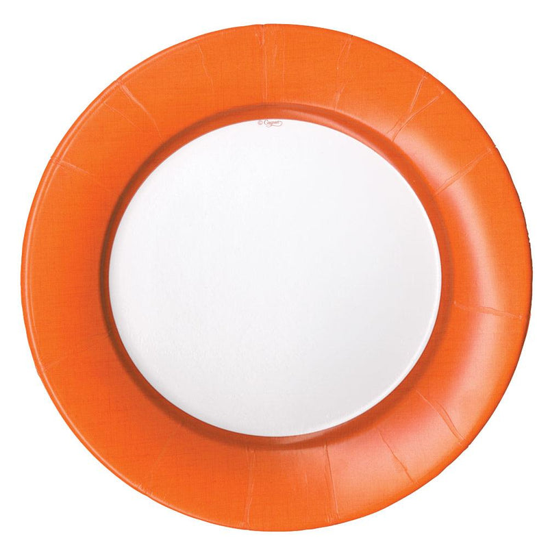 Caspari Linen Border Paper Dinner Plates in Deep Orange - 8 Per Package 11378DP