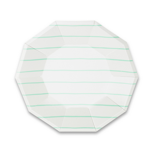 Mint Frenchie Striped Large Plates, Pack of 8