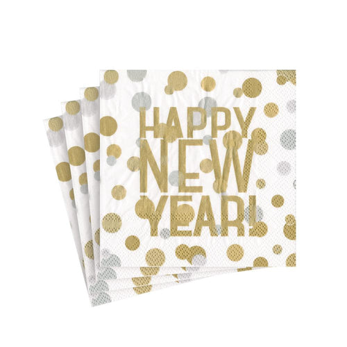 Caspari Confetti Happy New Year Paper Cocktail Napkins in White - 20 Per Package 15082C