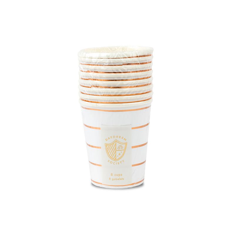 Rose Gold Frenchie Striped 9 oz Cups, Pack of 8