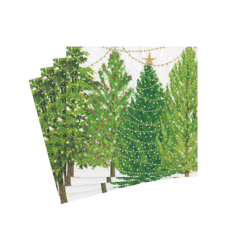 Caspari Christmas Trees with Lights Paper Cocktail Napkins - 20 Per Package 16150C