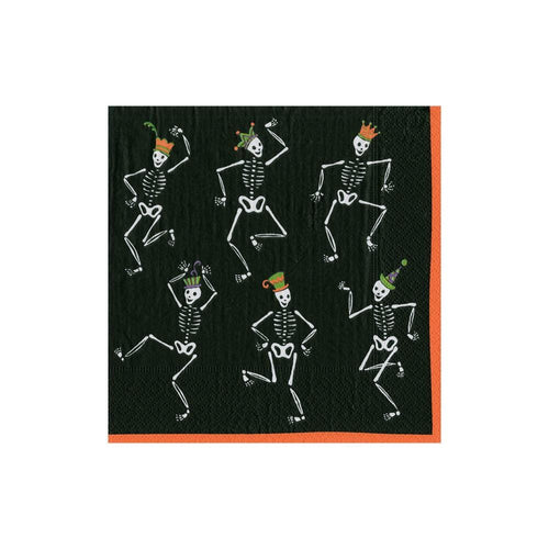 Caspari Dancing Skeletons Paper Cocktail Napkins Black - 20 Per Package 16270C