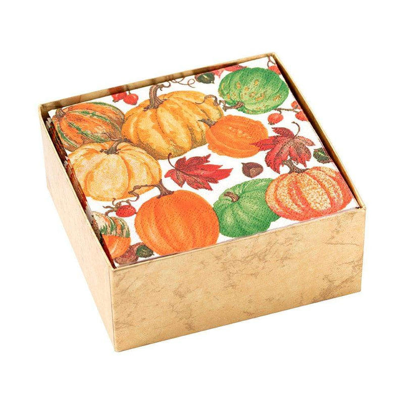 Caspari Pumpkin Field Boxed Paper Cocktail Napkins in White - 40 Per Box 16550B