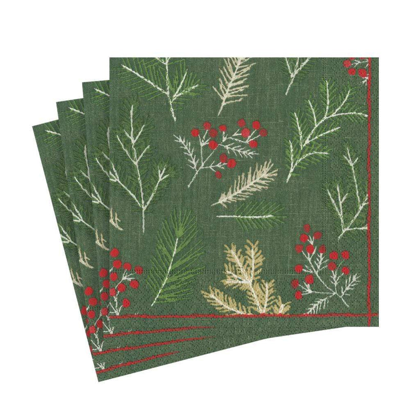 Caspari Sprigs and Berries Paper Luncheon Napkins in Evergreen - 20 Per Package 16691L