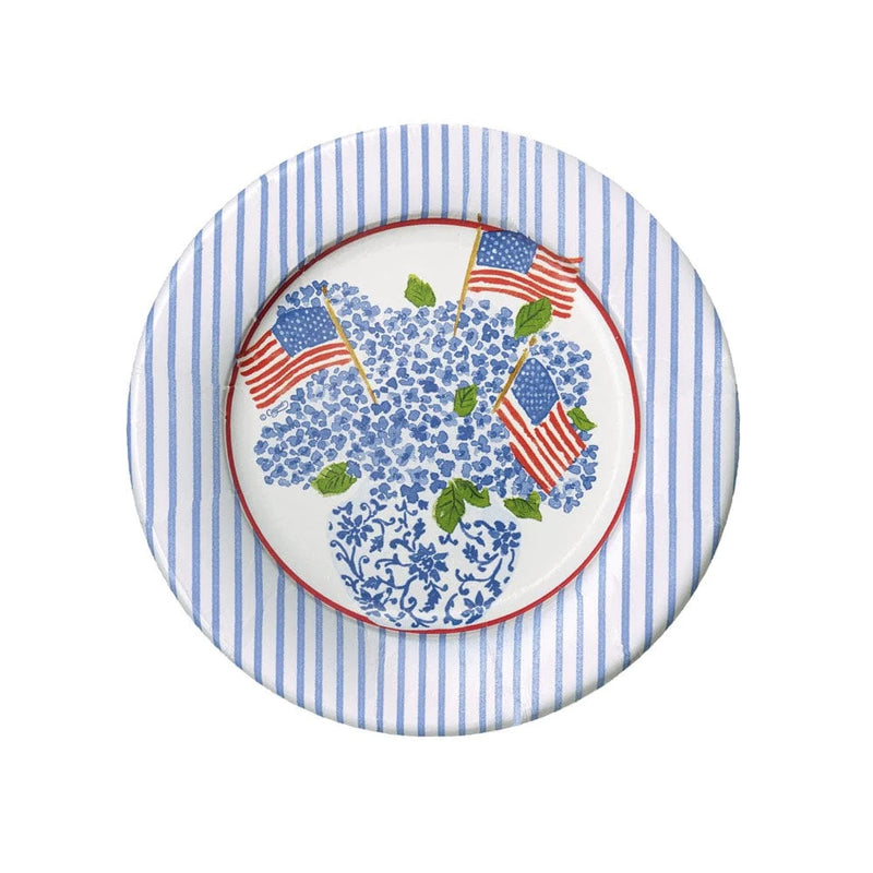 Flags and Hydrangeas Paper Salad & Dessert Plates - 8 Per Package