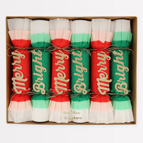 Merry & Bright Christmas Crepe Crackers, Pack of 6