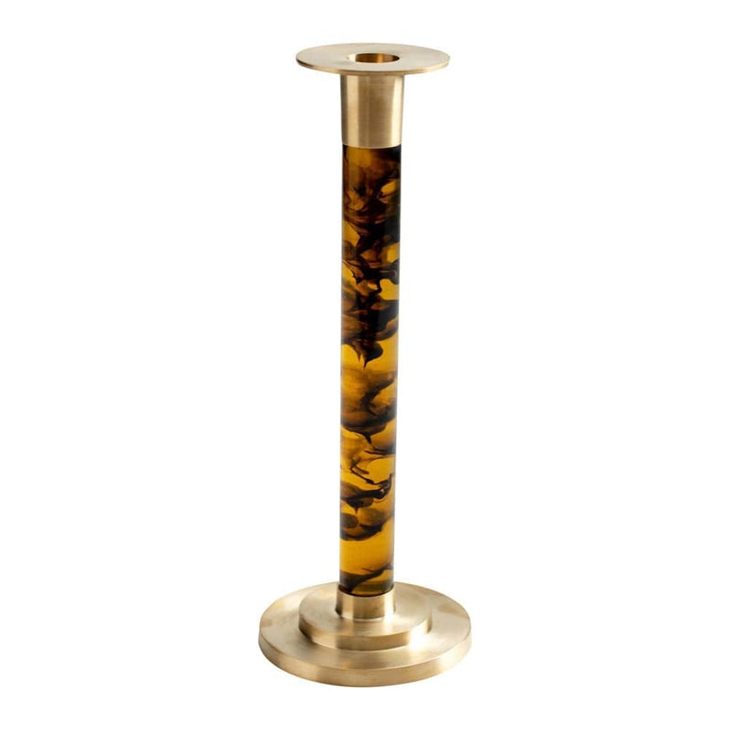 Large Brass & Resin Candlestick in Tortoiseshell - 1 Each