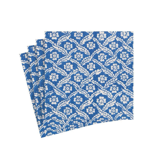 Domino Paper Floral Cross Brace Paper Cocktail Napkins in Blue - 20 Per Package 1