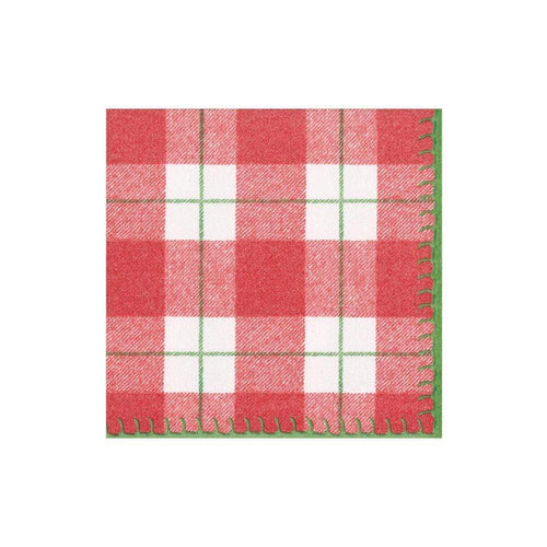Plaid Check Paper Linen Cocktail Napkins in Red - 15 Per Package - 2 Packages