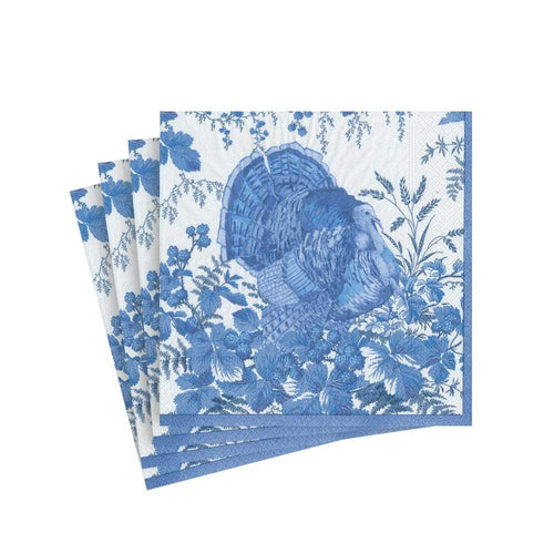 Turkey Toile Paper Cocktail Napkins in Blue - 20 Per Package 1