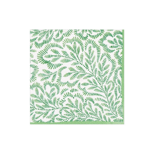 Block Print Leaves Paper Cocktail Napkins in Green - 20 Per Package 1