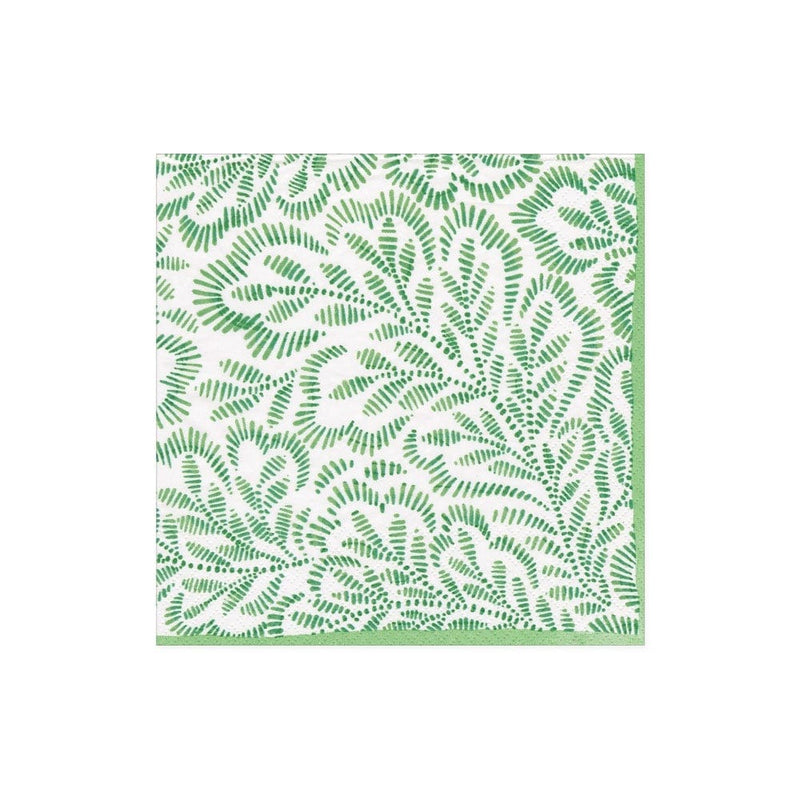 Block Print Leaves Paper Cocktail Napkins in Green - 20 Per Package 1