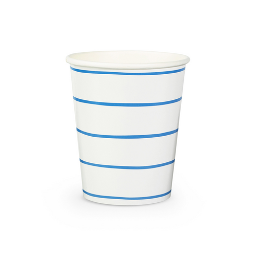 Cobalt Frenchie Striped 9 oz Cups, Pack of 8