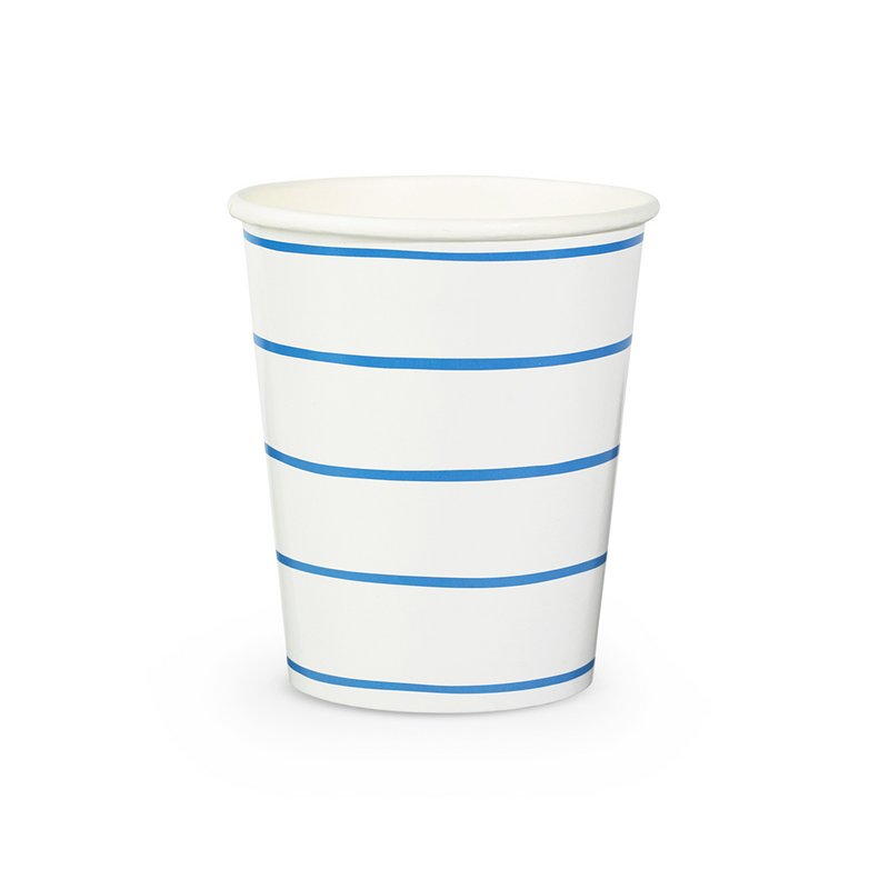 Cobalt Frenchie Striped 9 oz Cups, Pack of 8