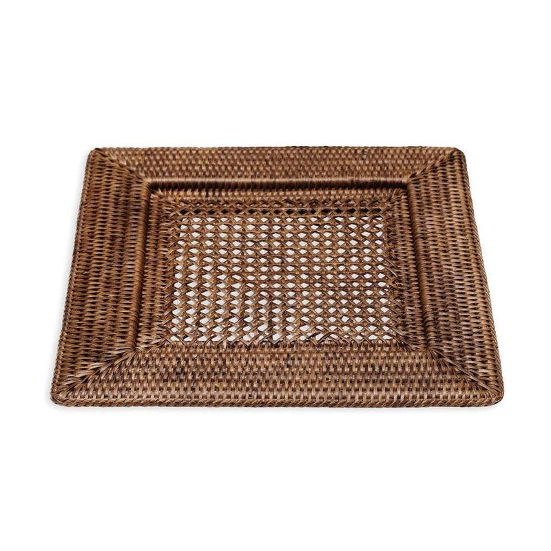 Rattan Square Plate Charger in Dark Natural - 1 Each