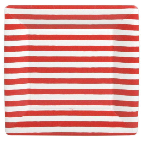 Red and White Stripe Square Paper Dinner Plates - 8 Per Package 1
