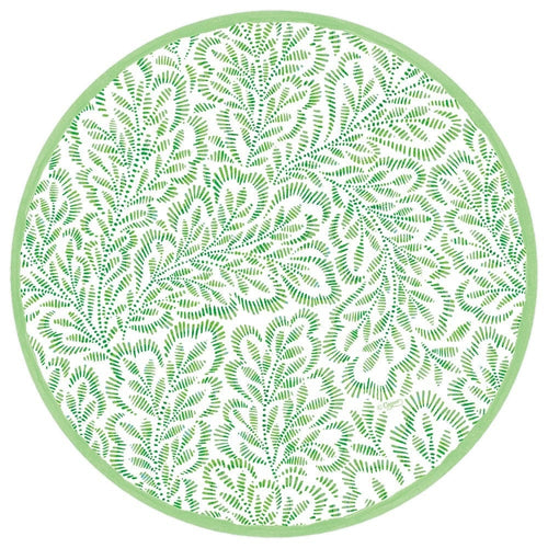 Block Print Leaves Round Paper Placemats in Green - 12 Per Package 1