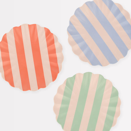 Stripy Reusable Bamboo Small Plates, Pack of 6