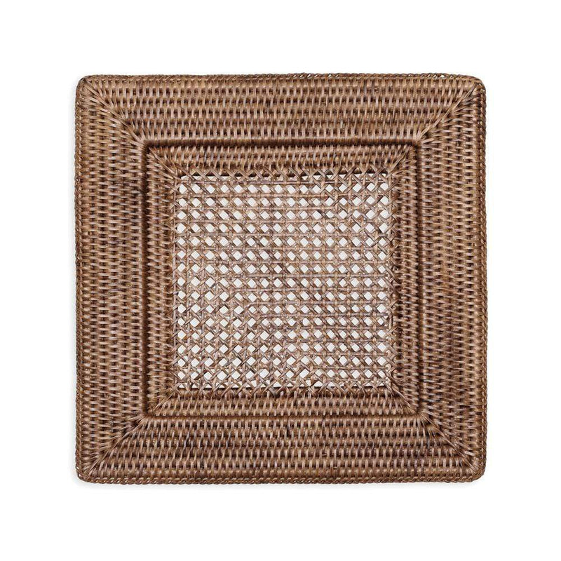 Rattan Square Plate Charger in Dark Natural - 1 Each