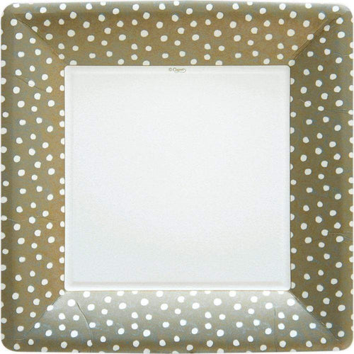 Small Dots Square Paper Dinner Plates in Platinum - 8 Per Package
