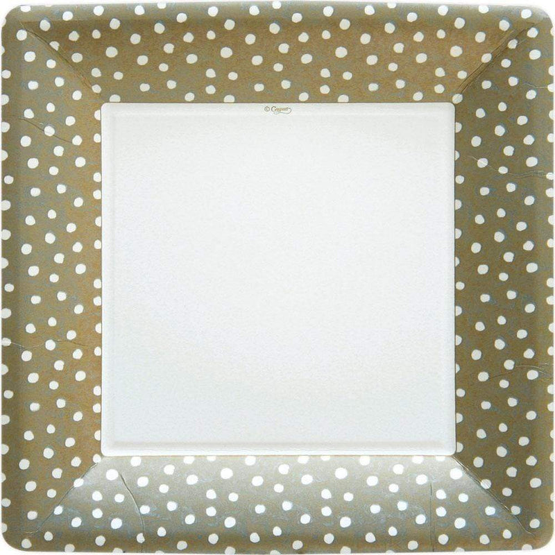 Small Dots Square Paper Dinner Plates in Platinum - 8 Per Package