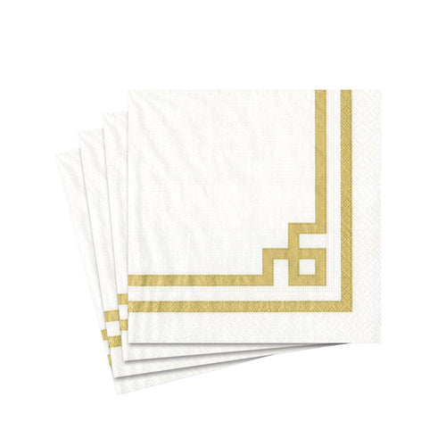 Rive Gauche Paper Cocktail Napkins in Gold & White - 20 Per Package 1