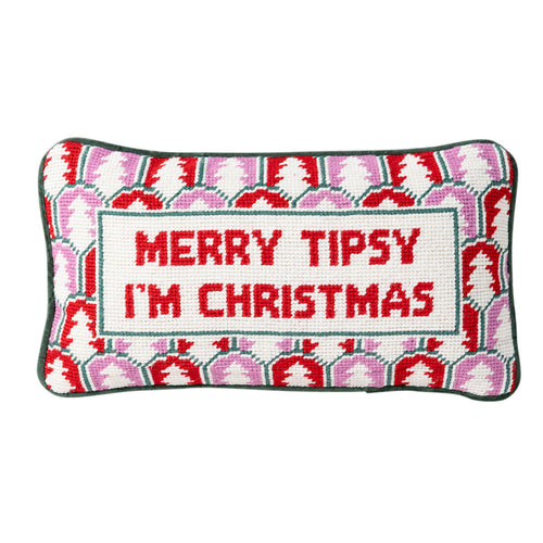 Merry Tipsy Needlepoint Pillow