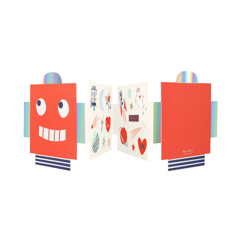 Robot Concertina Valentine Stickers,  Pack of 12