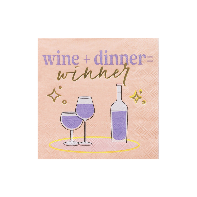 "Wine + Dinner = Winner" Witty Cocktail Napkins, Pack of 20