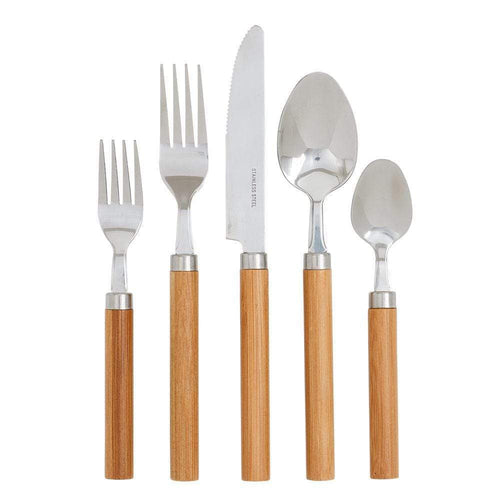 Bamboo Handle 5-Piece Stainless Steel Picnicware Set in Natural